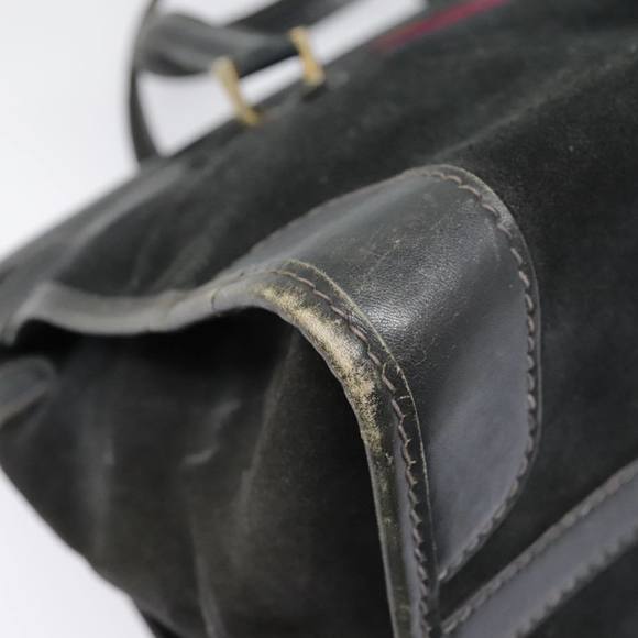 GUCCI Sherry Line Hand Bag Suede Leather Navy Red gold Auth yk14885 - Picture 15 of 16